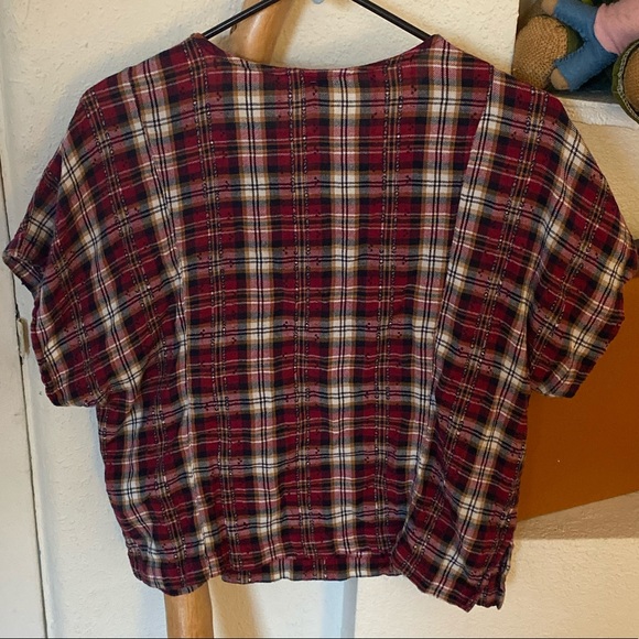 Boxy tartan print peasant top with tassles - Picture 2 of 3